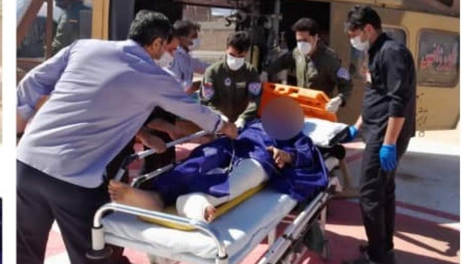 امدادرسانی اورژانس هوایی کرمان به مصدومان حادثه ترافیکی راور